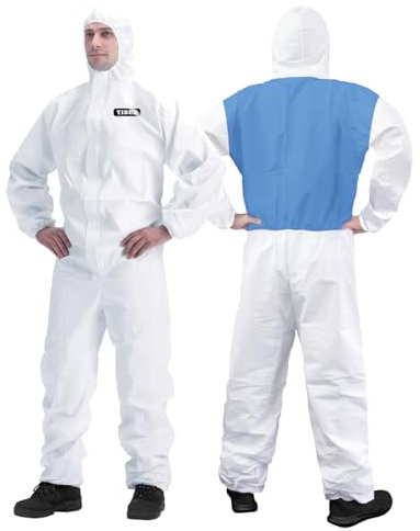YIBER Combinaison Hazmat | Combinaison de peinture et Combinaison jetable, con tissu SF Non-woven + Jonction SMS Non-woven au dos pour une meilleure ventilation et performance de filtration