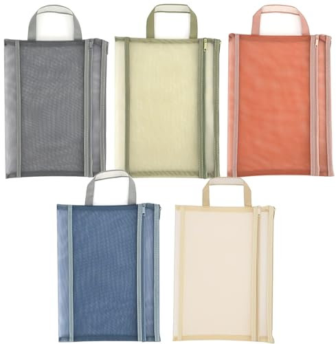 5pcs Mesh Toy Storage Bags, Colored Mesh Zipper Pouches for Board Games, Nylon Puzzles & Building Blocks Board Game Storage Breathable Durable Organizer for School Home & Office Supplies (A4-2layers)