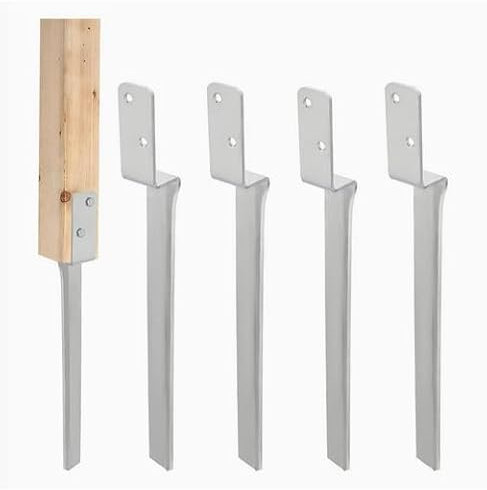 WRQIOO Lot de 4 douilles à enfoncer - Support de poteau en L - Douille de sol pour poteaux en bois carré - 50 cm - Ancrage au sol - Balançoire - Ancrage au sol pour balançoire, clôtures, projets de