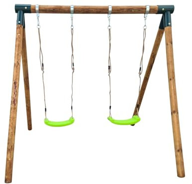 | MASGAMES | Balançoire double KABA | Corner droit | Structure compacte | Bois traité pour extérieur | (2 sièges plats)