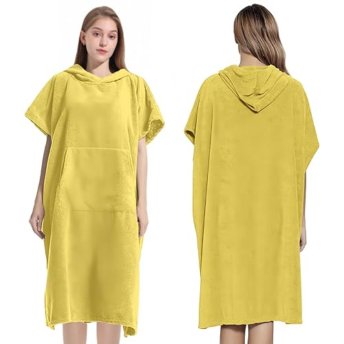 Proumhang Toalla Poncho con Capucha Unisex - Microfibra de Secado Rápido | Bata de Baño y Toalla de Playa para Surf, Natación |Cambiarse y Ropa Hombres y Mujeres Amarillo 80x110cm