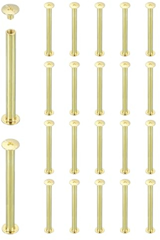 sourcing map 20 Sets Chicago Screw Rivets M5x60mm Metal Phillips Head Post Nail Rivet Stud Screws Connectors for DIY Leather Belt Bag Craft Bookbinding, Gold