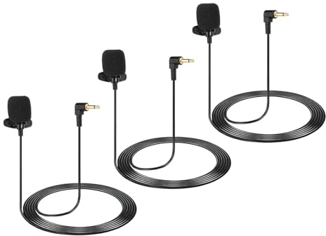 sourcing map Lavalier Lapel Microphone, 3.5mm Elbow Mono Condenser Collar Microphone 1.5m Wired Unidirectional Condenser Mini Lapel Mic for Teachers Presenters Pack of 3