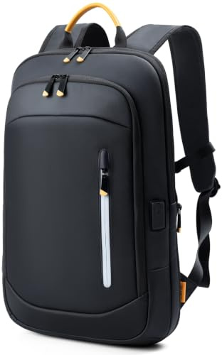Lekespring Laptop Backpack for Men, 15.6 Inch Slim Business Travel Rucksack with USB Charging Port, Expandable Water-resistant Lightweight Computer Bag, Black