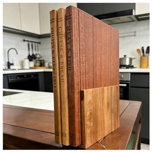 Set 3 Tablas de Corte en Madera Maciza a Doble Cara, Resistentes Tabla de Cortar con Forma de Libro, Aptas para Lavavajillas Trinchar Tabla para Picar y Cocinar Alimentos, Embutidos