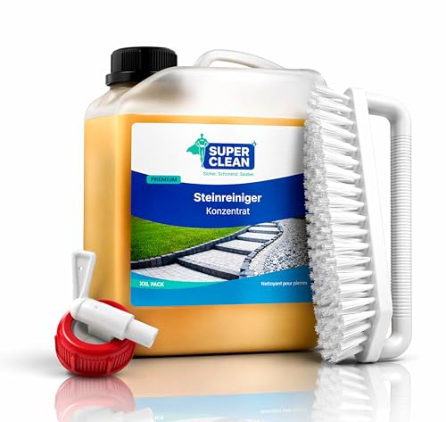 SUPER CLEAN Stenrengöringsset 2 000 ml + handtagsborste + kran – för terrass, betong, natursten och plåster – tar bort smuts och väderrelaterade avlagringar – upp till 200 m²