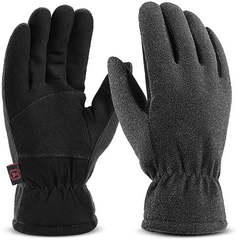 OZERO Hirschleder Winterhandschuhe, Thermo Lederhandschuhe Skihandschuhe Fahrradhandschuhe für Herren und Damen,L,Grau-schwarz