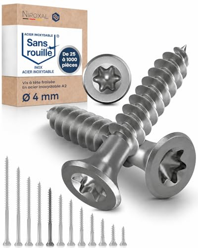 Träskruvar i Rostfritt Stål A2 – Försänkt Huvud Torx TX20 – Helgängade – 4 x 50 mm – 400 Pack – Universalskruvar för Trä