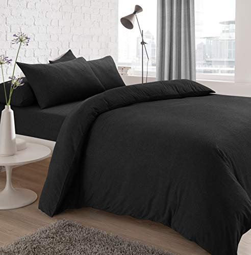 Sleepdown Jersey Melange Duvet Set - Easy Care Non Iron Plain Yarn Dyed Quilt Cover with Pillowcase - Charcoal, Single