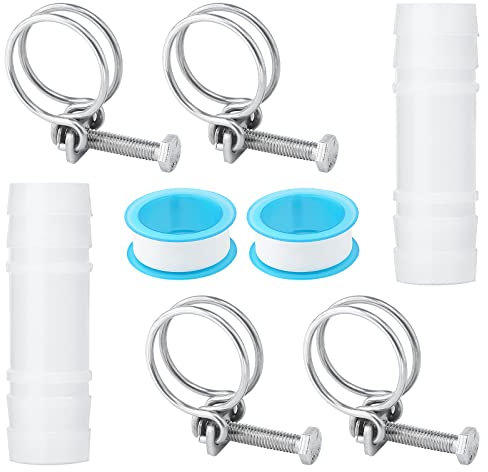 Double Wire Hose Clips Set for 25-29mm Pipes, Adjustable Stainless Steel Hose Clamps, 4Pcs Hose Clips 2Pcs Pond Hose Adapters and 2Pcs Sealing Tapes Total 8 in Pack