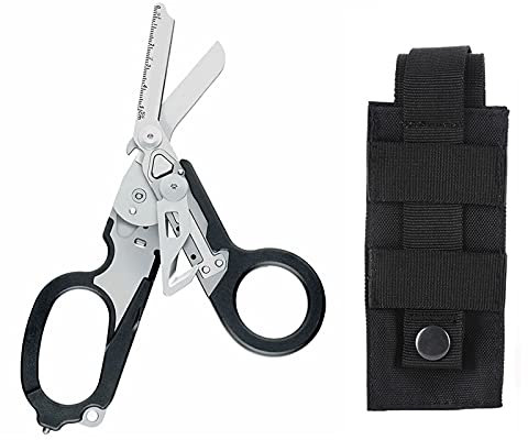 NZXVSE 6 in 1 Emergency Response Shears, 6 Functions Scissors with Strap Cutter and Glass Breaker, Portable Pocket Multi Tool with Utility Holster (Square)