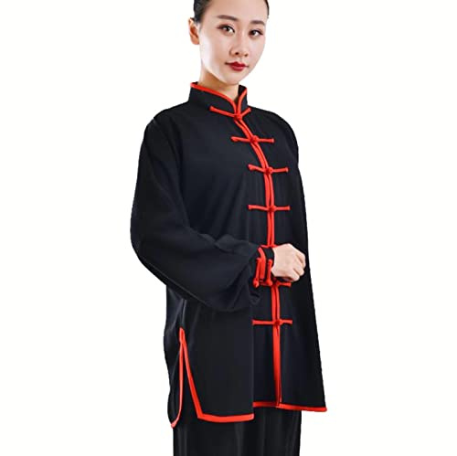 HFCY Tai Chi Abbigliamento Uomo Kung Fu Uniforme Donna Abbigliamento per Arti Marziali Wing Chun Divisa per Tai Chi,Black-S
