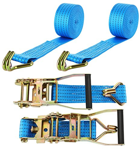 SENENQU 2 Sets Heavy Duty Ratchet Tie Down Strap, 5cm x 6m Cam Buckle Ratchet Strap, Adjustable Lashing Strap, Car Tensioning Belt, Wheel Strap with Hook for Trailer Truck – Load Capacity 5000KG