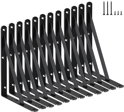 12 Pack L8 x H 6 Black Heavy Duty Shelf Brackets with Screws Metal Shelf Brackets Shelf Support Angle Brackets for Shelves L Brackets Heavy Duty Floating Shelf