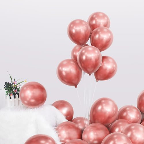 Metallic Rose Gold Balloons - 50 PCS 12 inch Chrome Rose Gold Party Balloons Pack with Strong Thicken Latex for Birthday Party Weddings Graduation New Year Events Decorations