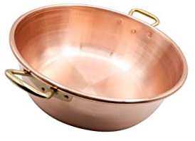 CREARTISTIC Olla para mermelada de cobre puro - 26 cm, 2.5 litros, con 2 asas de latón, Hecho a mano, Martillado a mano, 100% Made in Italy