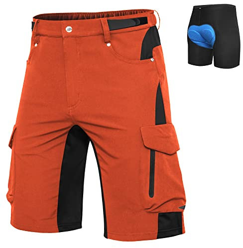 Cycorld MTB Hose-Kurz-Herren-Fahrradhose-Gepolstert, Schnelltrocknende MTB Shorts Radlerhose Atmungsaktiv Radhose Herren Kurz mit Verstellbaren Klettverschlüssen(Orange, XL)