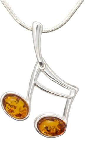 LIGURIUS Äkta naturlig baltisk bärnstenssmycke – utsökt halsband med hänge i 925 sterlingsilver med melodi-melodidesign och justerbar kedja 45 cm – 50 cm kedja – perfekt, M, Ädelsten harts