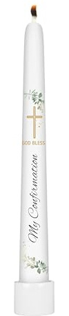 Confirmation Taper Candle, Unique Taper Candles, Unscented White Premium Wax, Great for Religious Celebration, Baptism, Christening, Confirmation or Gift, Velas de Confirmacion (Confirmation)