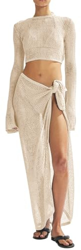 LANNEW Women's Swimsuits Cover Ups Set for Crochet Bathing Suit Hollow Out 2 Piece Bikini Coverup Beach Swimwear