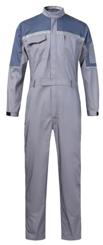 KTWOLEN Combinaison de Travail pour Homme Réfléchissante Vêtement de Travail Cotte Mecanicien Haute Visibilité Tenue Mécanique Combinaison Travail avec Fermeture éclair, Gris, M