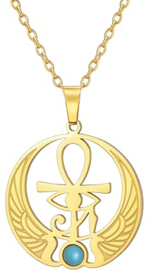 EUEAVAN Ankh kors horus öga ädelstenar halsband livsnyckel scarab hänge egyptisk gudinna Isis halsband forntida egyptiska skydd amulett religiösa smycken för kvinnor män