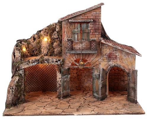 Holyart Casa con stalla Napoli presepe 14-16 cm paniere Movimento 45x60x35 cm