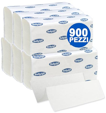GM 900 Asciugamani Monouso di Carta Piegati a Z, 2 Veli 100% Pura Cellulosa, 24cm x 21,5cm, Usa e getta universali per tutti i Dispenser, Asciugamani Intercalati, 6 Pacchi da 150 Salviette