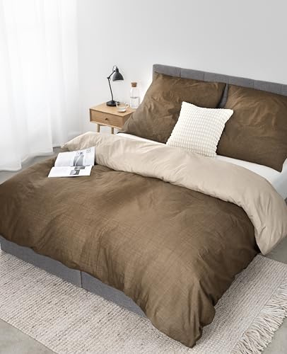 lionto dibea - Biancheria da letto double-face, in 100% cotone, 155 x 220 cm, federa 80 x 80 cm, biancheria da letto in 2 pezzi, per tutte le stagioni, facile da pulire e indeformabile, con