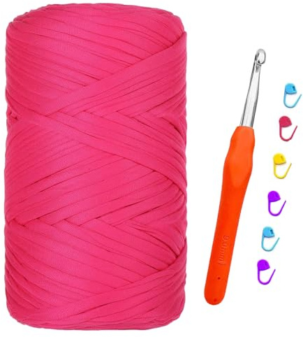 Trapillo para Crochet, 400g/120m Hilo para Tejer a Crochet, Trapillo para Tejer Bolsos, Para Bricolaje y Punto, Bolsos, Manualidades, Decoración del Hogar, Bolsos de Mano (Rojo Rosa)