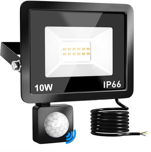 MKKM Led Strahler Mit Bewegungsmelder 10W LED Fluter,IP66 wasserdicht 2200LM Außenstrahler 6000K Kaltweiß Scheinwerfer, ideal für Garten Lagerhaus Spielplatz Haus Hof