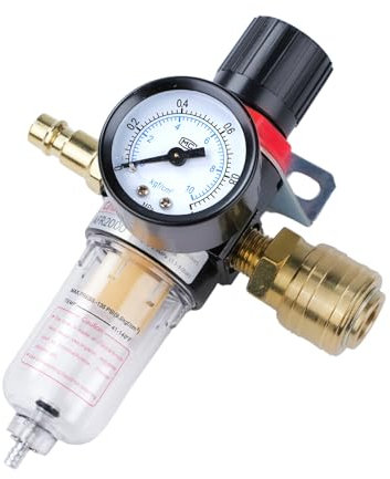 TICFOX Reductor de presión de aire comprimido, Regulador de Presión de Aire Comprimido, Rosca 1/4 BPS AF2000 válvula reguladora de presión manómetro separador de aire aceite agua para Compresores Aire
