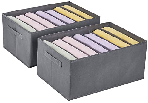 Eucomir Large Capacity Wardrobe 2 Pack Clothes Organiser 7 Cells/Compartments, Thickened Non-woven Closet Storage Box, Foldable Clothes Organizers for Hoodies, Jumper and Sweater