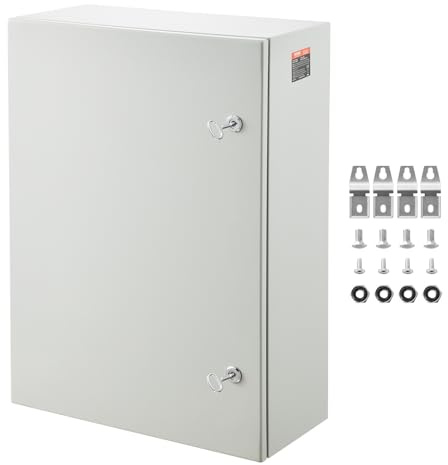 VEVOR Steel Electrical Box, 28 x 20 x 10 in, Cold Rolled Steel Electrical Enclosure Box, Wall-Mounted Outdoor Electrical Electronic Equipment Enclosure with Mounting Plate Hinges Lock, IP66 Waterproof