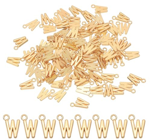PATIKIL Bokstavsberlock, 100 st alfabetshänge initial berlock bulk söt gör-det-själv för smyckestillverkning armband örhängen halsband nyckelringar hantverk, ljust guld, bokstav W, Bokstavsberlock