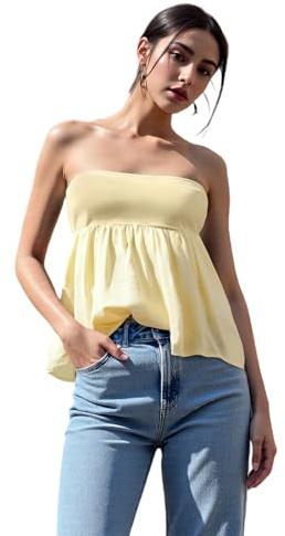 LYSINK Women's Tube Tops Wrap Chest Tank Tops Summer Going Out Blouses | Women's Tube Tops Smocked Ruffle Sleeveless Strapless Stretch Off the Shoulder Bandeau Tops Summer Going Out Blouses
