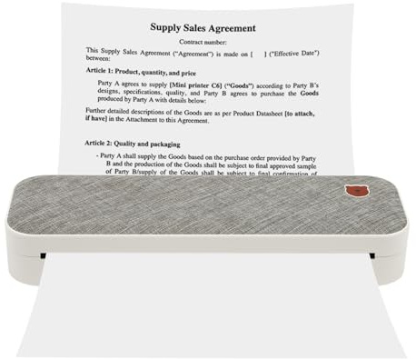 Tyvotrend Portable Thermal Printer, 203dpi A4 Inkless Wireless Bluetooth Monochrome Printer Compatible with iOS, Android, Phone & Laptop, for Office, Homework, Study, Notes, White