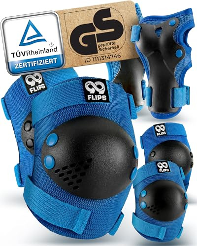 99FLIPS Inline Skateskydd för Barn Set 3-12 år - Knäskydd, Armbågsskydd och Handskydd [6-pack] - Skateboard och Inlines - Tyskt Märke