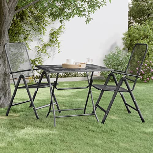 MBDRKVGF Square Garden Dining Table 31.5 Inch Anthracite Metal Mesh Outdoor Patio Table for 4 People Weather Resistant Bistro Furniture