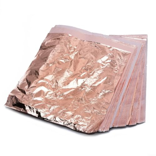 Lot de 100 feuilles d'or imitation mélange de couleurs 14 cm carrés de papier d'aluminium pour travaux manuels en verre cadre décoration (cuivre)
