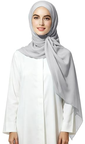 Lina & Lily Écharpe Hijab pour Femme Musulmane, Foulard Tissu Opaque et Léger en Crêpe Bubble (Argenté)