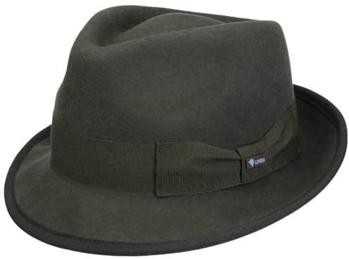 Lipodo Classic Wool Trilby Filzhut Damen Herren Wollhut Made in Italy Hut aus Wollfilz Trilbyhut Fedora Sommer Winter Oliv XL (60-61 cm)