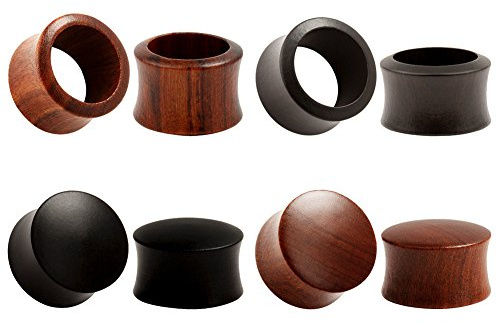 KUBOOZ(4 Pairs set Nature Sandalwood Ebony Ear Plugs Tunnels Gauges Stretcher Piercings.