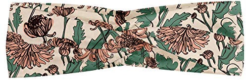 ABAKUHAUS Blumen Halstuch Bandana Kopftuch, Chrysanthemen-Knospen und Blätter von Hand gezeichnet, Elastisch und Angenehme alltags accessories, Champagne-Pfirsich