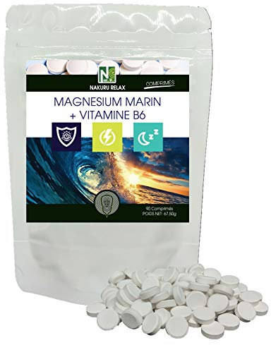 NAKURU | Magnésium Marin + Vitamine B6 | Gamme Relax | Fabriqué en France | (90 Comprimés de 750mg / Poids Net: 67,50g)