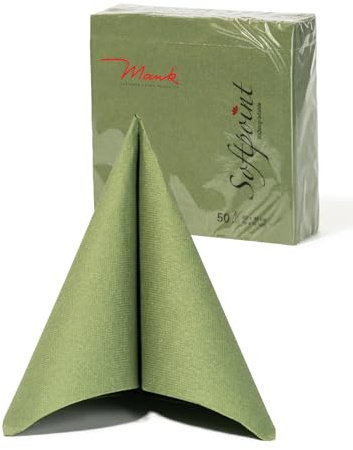 Mank Lot de 50 serviettes Softpoint - 40 x 40 cm - Pliées en 1/4 - Douces et stables comme du papier Airlaid - Pratiques - Avec gaufrage Softpoint - 2 couches - Olive