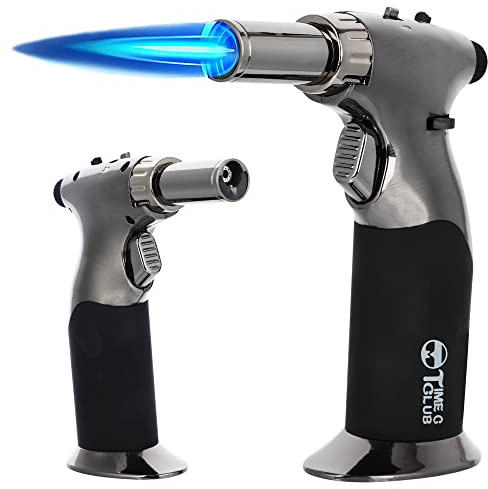 Butane Torch, Premium Double Flame Big Kitchen Torch Lighters with Safety Lock Adjustable Refillable Multipurpose Culinary Blow Torch for Creme Brulee, Baking, BBQ (Butane Gas Not Included) (black)