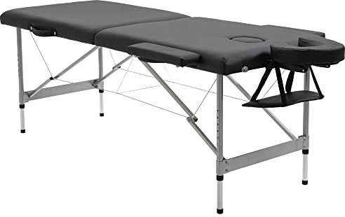 HOMCOM Camilla de Masaje Plegable Mesa de Masaje Portátil con Altura Ajustable en 7 Posiciones Reposacabezas y Marco de Aleación de Aluminio para Fisioterapia Carga 130 kg 186x71x62-83 cm Negro