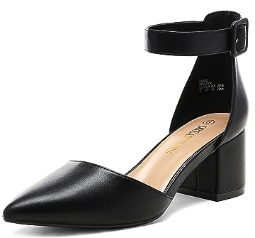 DREAM PAIRS ANNEE Pointed Toe Low Chunky Heels Pump Shoes,Size 10W,Black-Pu,ANNEE-W