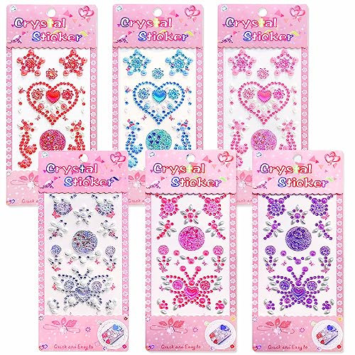 Glitzersteine Selbstklebend 6 Blätter Strasssteine Selbstklebend Sticker Buntes Schmucksteine Kristall Dekoration Aufkleber für Kinder DIY Handwerke Fotorahmen Grußkarten Schatzkiste